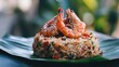 © AzSteel - Indonesian Nasi Goreng Dish with Shrimp Served on a Banana Leaf