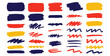 © Mst Zakia - Collection of vibrant hand drawn marker strokes and highlighter brush strokes in blue red and yellow colors for graphic design elements