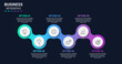 © DANN - Dark Business Infographic with Six Connected Steps, Curved Workflow Diagram for Corporate Process, Strategy, and Timeline Presentation