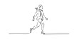 © SR - Continuous line art drawing of a running businesswoman in a suit, symbolizing success and speed