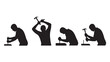 © Iqrabatool - Black Silhouette Man Working with Hammer on Anvil in Various Positions