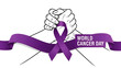 © MST.ANTOR MONI AKTER - World cancer day purple ribbon and handshake on white background representing unity and support for cancer awareness