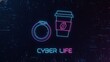 © Keci - Futuristic digital life concept featuring neon smart ring and glowing coffee cup against a dark,
