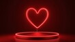 © Kristina - Red glowing neon heart podium stands on a romantic background for displaying love products during Valentine season