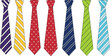 © MstSuborna - Colorful Necktie Collection with Striped and Polka Dot Patterns Showing Formal Menswear Accessories for Business, Fashion Design, Branding, and Apparel Graphics