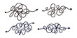 © LENNAMATS - Set of four tangled scribble lines transitioning from chaos to straight arrow. Concept of problem solving, simple solution, untangling process, and efficient business strategy development.