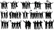 © SnappyDesigns - Silhouettes of people celebrating with raised arms and flags in black and white
