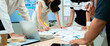 © Yingyaipumi - Investment Consultant,strategy,planning,Financial advisor and accounting concept.Group of business adviser meeting to analyze and discuss the situation on the financial report workplace office.