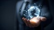 © Nail - Hand holding a glowing digital globe made of connected data points, futuristic technology. Concept: Global connectivity, digital transformation, technology network, data communication, future innovati