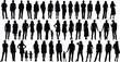 © Mohasina Art - Diverse group of black silhouettes of men women and children standing and posing against white background