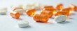 © Prasert - Close-up antibiotic capsules; selective focus, white backdrop, health, background, white