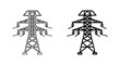 © Beny Qurdy - Power lines and electricity transmission tower silhouette icons vector illustration