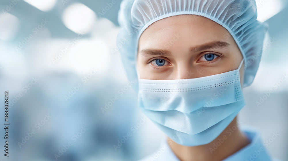 Lab Tech Face Less Faceless technician conducting aseptic processing in cleanroom for ...