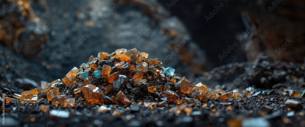 Small heap of minerals mined from a rare earth deposit