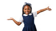 © Such worked - Happy young African American girl in school uniform with arms outstretched.