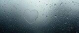 Heart submerged on a condensation-covered window, dew and water droplets representing love in bad weather