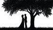 © Kseniia Dizdar - Romantic couple silhouette standing under a tree, black and white love scene for wedding, engagement, Valentine’s Day, anniversary and relationship concept illustration