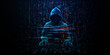 © AntonKhrupinArt - Low poly hacker silhouette emerges from Matrix-style binary code backdrop, depicting digital fraud and cyber threats in a striking 3D illustration with dramatic dark atmosphere. Cyber security concept