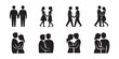 © Mastar art - couple love icons set romantic relationships hugging dancing holding hands people silhouette for dating app or wedding design elements isolated on transparent background