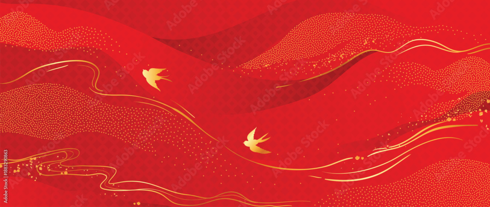 Chinese New Year luxury landscape vector background with red mountains ...