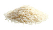 © mienakae - A detailed macro shot of a pile of raw white rice grains, a staple food ingredient for cooking, isolated on a clean, empty surface with a transparent background for easy compositing.