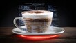 © Anca - A steaming cup of cappuccino, infused with the essence of digital code and illuminated by a soft, ambient glow. ..Created with Generative AI, not depicting real subjects.