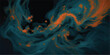 © FSompa - Abstract swirling ink in black liquid, vibrant yellow and blue mixing into intricate flowing patterns, high contrast, dramatic lighting, ultra-detailed textures, dynamic liquid art