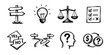 © stas111 - Decision making sketch icon collection in black. Set of direction signs, idea bulb, balance scale, checklist, choice arrows and question icons in doodle style