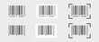 © Andrii - Collection of barcode stickers with scanner frames. Samples of bar code mockups isolated on transparent background. Pricetags or ID labels with digital data product information. Vector illustration