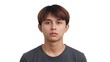 © Masaji - A young Asian man with a serious and neutral expression looking directly at the camera against a white background.