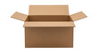 © Glory - Open cardboard box isolated front view plain packaging empty parcel container isolated on transparent background