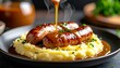 © Stanislava - Contemporary Bangers and Mash Close Up. Traditional British Food