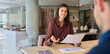 © Stock 4 You - Young bank worker woman explaining working service process to client. Female hr reading cv talking with employee, business partner, working in office. People discussing project. Web banner, copy space