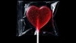 © Magdalena Wojaczek - Sparkling red heart-shaped lollipop candy sealed tightly in clear plastic wrapper