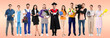 © New Africa - Graduate student and people of various occupations on beige gradient background. Choice of profession
