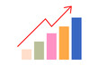 © Monika Jurczyk - Colorful bar chart with upward red arrow showing growth and positive trend. Clean vector illustration representing business performance, financial success, analytics, revenue increase, statistics. PNG