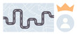 © robu_s - Navigation, achievement, customization, travel planning, user interface, rankings. Winding road on a map, crown and user icon. Navigation and achievement concepts
