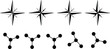 © NURUL - Minimalist vector set featuring four-pointed compass stars and abstract circular molecule connecting nodes for geometric and scientific designs