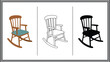 © Ghazanfar - Three different colored rocking chairs on a white background
