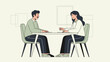 © Nayara - Business Meeting: Two People Discussing Ideas at a Table, Modern Flat Design