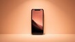 © aina mustafa - Smartphone with mountain landscape on screen in orange warm tones background digital product mockup display