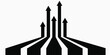 © MohSamsudin - Five black arrows converging at a base and fanning out upwards, symbolizing growth, progress, and multiple paths to success.