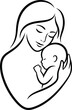 © Raton - Vector illustration of a mother silhouette holding her baby with love, capturing a beautiful outline of a woman and child in a simple art sketch of family care