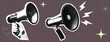 © Nusrat - retro vintage pop art style halftone dotted  megaphone black and white color, comic book style hand mic vector illustration for announcement with paper grid background