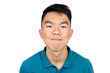 © fotolite - An Asian teenager smiles slightly while looking directly at the camera against a white background, ideal for identification photo, passport, or professional headshot concepts.