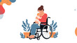 © SMSharif - Loving mother sitting in a wheelchair and gently holding her sleeping baby in a bright room with potted plants.