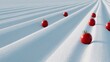 © Vitalii - Group of red tomatoes on a white surface. the tomatoes are arranged in a diagonal line, with the largest tomato at the bottom and the smallest at the top.