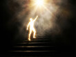© Takuma - Glowing human silhouette climbing stairs to success light （成功の光へと階段を登る輝く人間のシルエット）