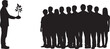 © NAZMUN - Man holding plant giving to group vector silhouette illustration line art