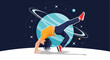 © Imran - Talented breakdancer performing a dynamic move against a cosmic space background with planets and stars in a galaxy.